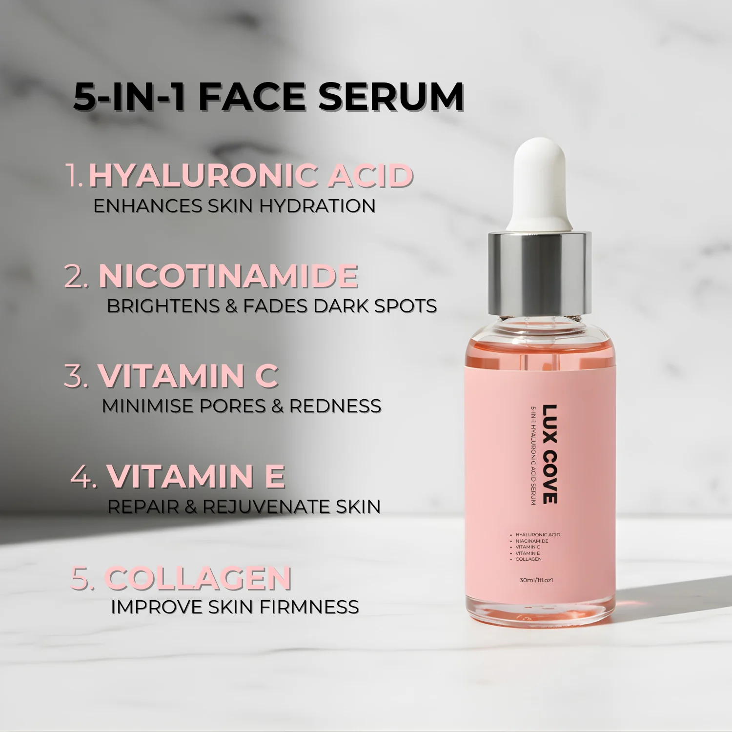 Lux Cove Skin Firming 5-in-1 Hyaluronic Acid Face Serum - Image 14